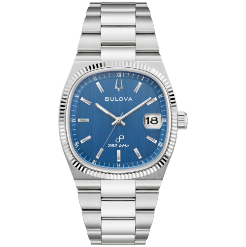 BULOVA  Mens Super Seville Precisionist Watch 37.5MM Silver-Tone Stainless Steel Case And Bracelet With Dial (96B440) In Blue