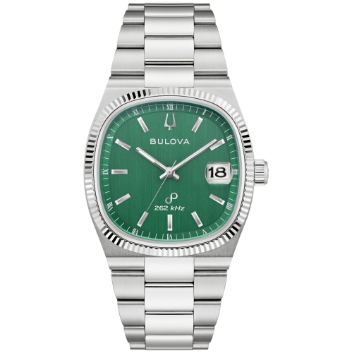 BULOVA  Mens Super Seville Precisionist Watch 37.5MM Silver-Tone Stainless Steel Case And Bracelet With Dial (96B439) In Green