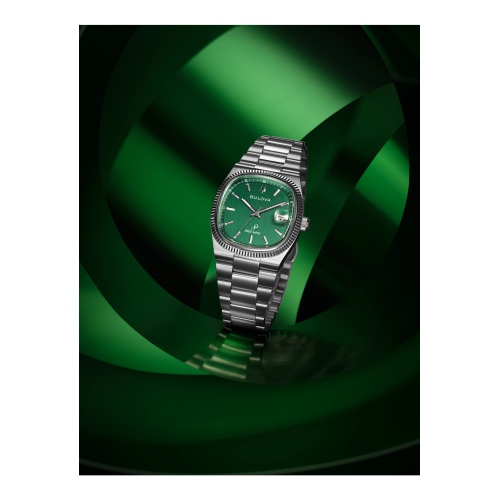 Bulova Mens Super Seville Precisionist Watch 37.5mm Silver-Tone Stainless Steel Case and Bracelet with Green Dial