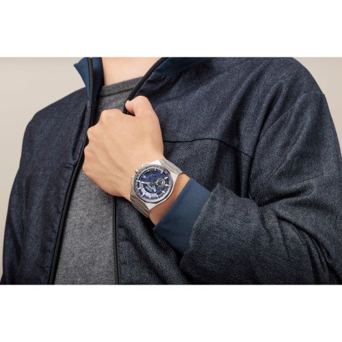Montre homme, Satellite Wave GPS Eco-Drive, boîtier et bracelet 45,4 mm ton argent Super Titanium, cadran bleu