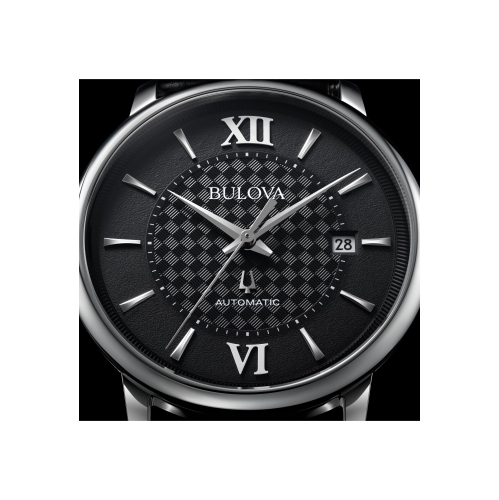 Bulova Mens Hudson Automatic Watch 39mm Silver-Tone Stainless Steel Case Black Leather Strap with Black Dial