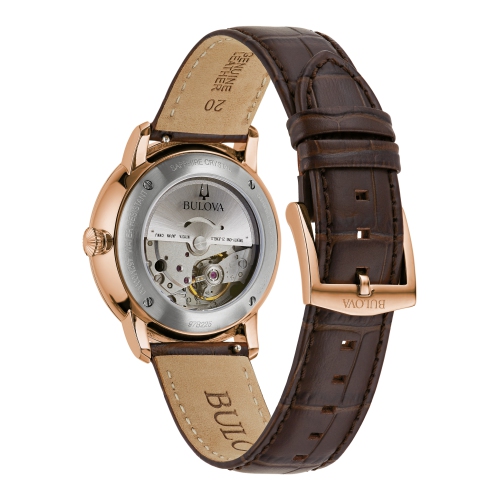 Bulova Mens Hudson Automatic Watch 39mm Rose Gold-Tone Stainless Steel Case Brown Leather Strap with Silver-White Dial