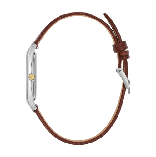 Bulova Mens Sutton Quartz Watch 29mm Two-Tone Stainless Steel Case Brown Leather Strap with Silver-White Dial