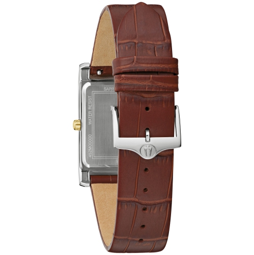 Bulova Mens Sutton Quartz Watch 29mm Two-Tone Stainless Steel Case Brown Leather Strap with Silver-White Dial