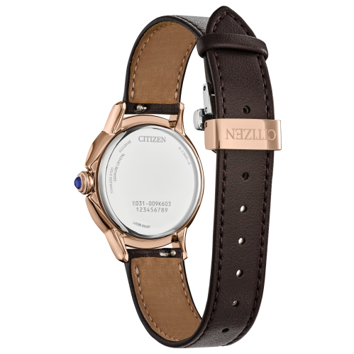 Citizen Ladies Ceci Eco-Drive Watch 32mm Rose Gold-Tone Stainless Steel Case Brown Apple Leather Strap with Brown Dial