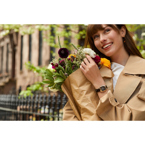 Citizen Ladies Ceci Eco-Drive Watch 32mm Rose Gold-Tone Stainless Steel Case Brown Apple Leather Strap with Brown Dial