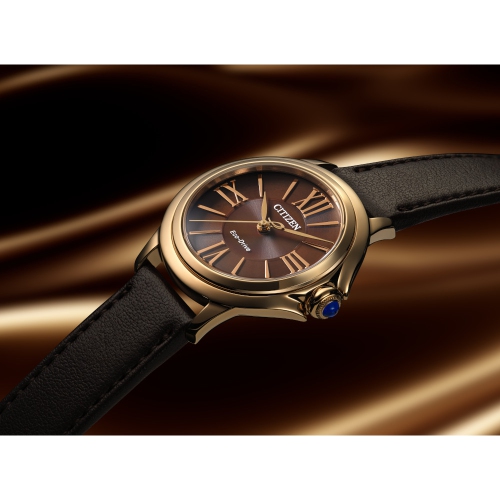 Citizen Ladies Ceci Eco-Drive Watch 32mm Rose Gold-Tone Stainless Steel Case Brown Apple Leather Strap with Brown Dial