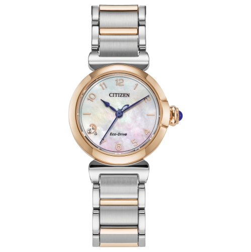 Montre pour femmes L Mae Eco-Drive 26&nbsp;mm de Citizen avec boîtier et bracelet en acier inoxydable rose doré et cadran blanc