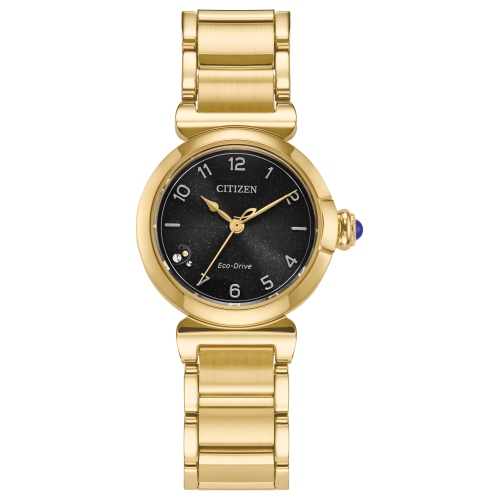 Montre pour femmes L Mae Eco-Drive de Citizen 26&nbsp;mm avec boîtier et bracelet en acier inoxydable doré et cadran noir