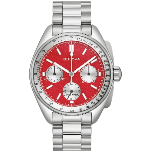 BULOVA WATCH  Bulova Mens Lunar Pilot HPq Box-Set 43.5MM Silver-Tone Stainless Steel Case And Combination Bracelet/strap With Dial (96K115) In Red