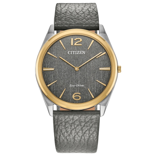 Citizen Unisex Suratto Eco-Drive Watch 38.4mm Two-Tone Stainless Steel Case Grey Leather Strap with Grey Dial