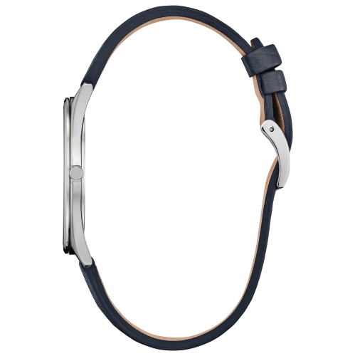 Montre unisexe Suratto Eco-Drive 38,4 mm de Citizen avec boîtier en inox argenté et bracelet en cuir bleu avec cadran bleu