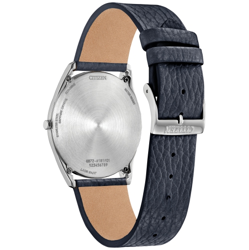 Montre unisexe Suratto Eco-Drive 38,4 mm de Citizen avec boîtier en inox argenté et bracelet en cuir bleu avec cadran bleu