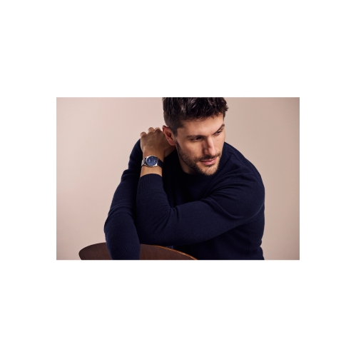 Montre unisexe Suratto Eco-Drive 38,4 mm de Citizen avec boîtier en inox argenté et bracelet en cuir bleu avec cadran bleu