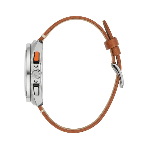 Bulova Mens Racer Chronograph Quartz Watch 42mm Silver-Tone Stainless Steel Case Brown Leather Strap with Black Dial