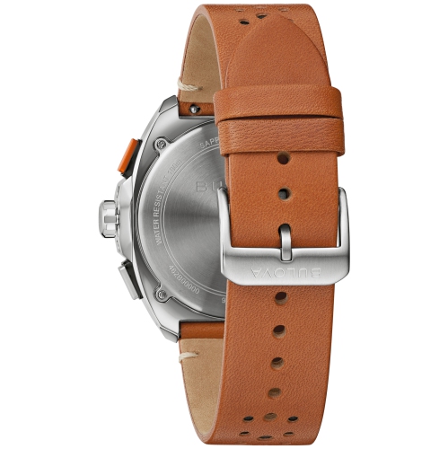 Bulova Mens Racer Chronograph Quartz Watch 42mm Silver-Tone Stainless Steel Case Brown Leather Strap with Black Dial