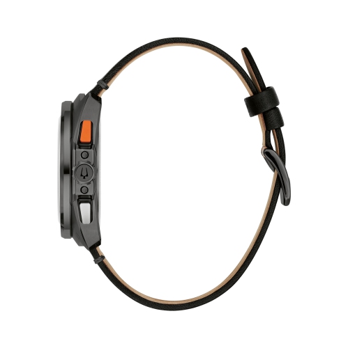 Montre homme, chronographe, quartz, montre, 42 mm, boîtier inox noir, bracelet cuir noir et cadran noir de Bulova