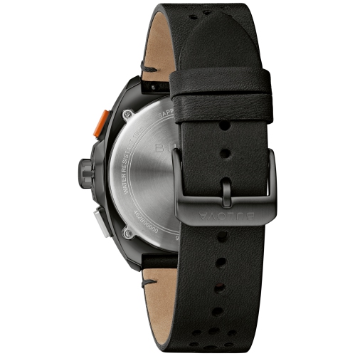 Montre homme, chronographe, quartz, montre, 42 mm, boîtier inox noir, bracelet cuir noir et cadran noir de Bulova