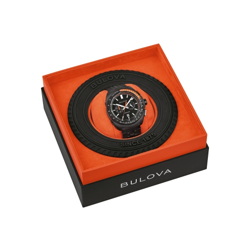 Montre homme, chronographe, quartz, montre, 42 mm, boîtier inox noir, bracelet cuir noir et cadran noir de Bulova