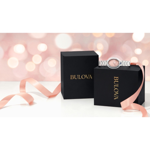 Bulova Ladies Rubaiyat Quartz Watch 28.8mm Silver-Tone Stainless Steel Case and Bracelet with Salmon Dial