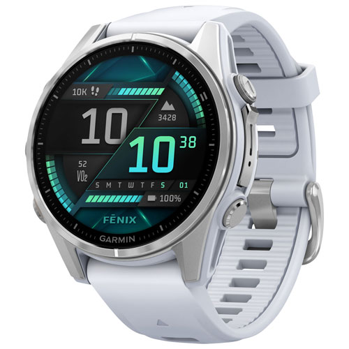 Garmin f nix 8 43mm AMOLED Bluetooth Multisport Smartwatch Whitestone Silver Best Buy Canada