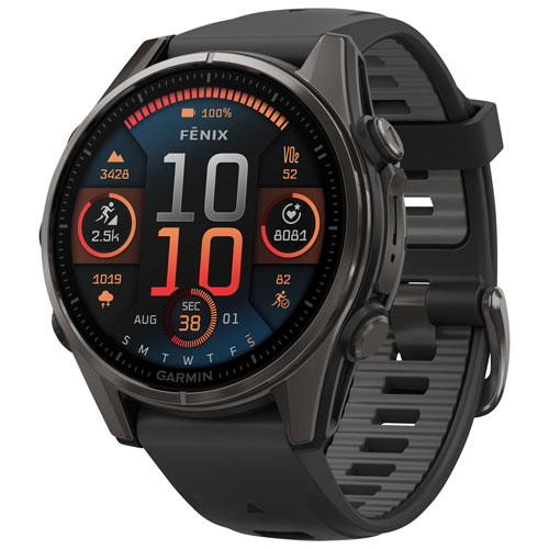 Montre intelligente multisport Bluetooth AMOLED à vitre saphir fēnix 8 de 43 mm de Garmin - Noir/Gris carbone