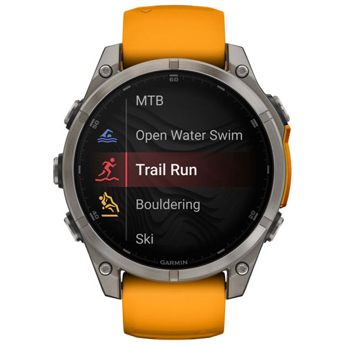 Montre intelligente multisport Bluetooth vitre saphir AMOLED fēnix 8 de 47 mm de Garmin - Orange/Graphite/Gris carbone