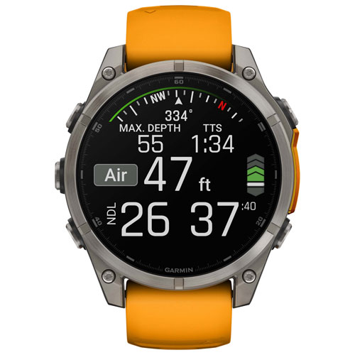 Montre intelligente multisport Bluetooth vitre saphir AMOLED fēnix 8 de 47 mm de Garmin - Orange/Graphite/Gris carbone