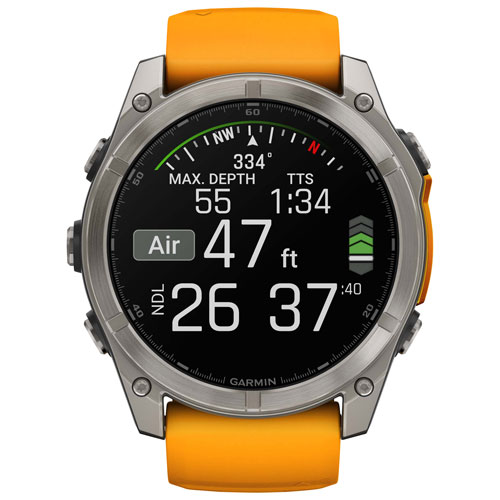 Montre intelligente multisport Bluetooth vitre saphir AMOLED fēnix 8 de 51 mm de Garmin - Orange/Graphite/Gris carbone