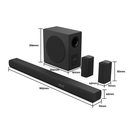 Barre de son 5.1 canaux Dolby Atmos de 580 W AX5100Q de Hisense avec haut-parleur d'extrêmes graves sans fil