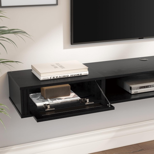 FITUEYES Mid Century Modern Floating TV Stand with Power Outlet,70 inch Wall Mounted Shelf Under TV, Media Console Stand with 2 Rattan Doors for