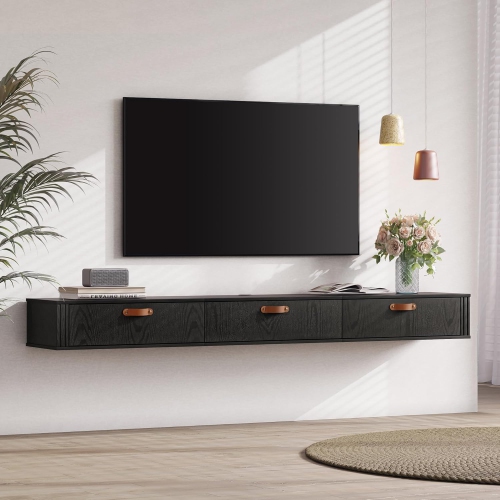FITUEYES Black Floating TV Stand,70" Modern Media Console Entertainment Center with 3 Flip-Down Doors for Living Room, Bedroom