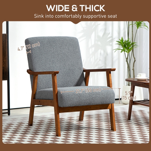 HOMCOM – Fauteuil d’appoint à large siège, fauteuil circulaire, chaise de salon moderne avec cadre en bois massif et rembourrage épais pour chambre,