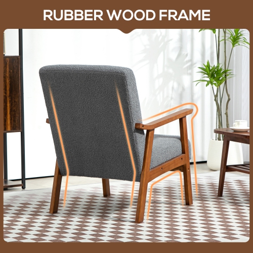 HOMCOM – Fauteuil d’appoint à large siège, fauteuil circulaire, chaise de salon moderne avec cadre en bois massif et rembourrage épais pour chambre,