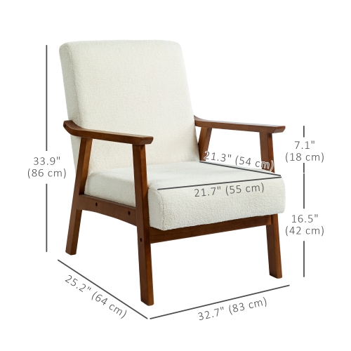 HOMCOM – Fauteuil d’appoint à large siège, fauteuil circulaire, chaise de salon moderne avec cadre en bois massif et rembourrage épais pour chambre,