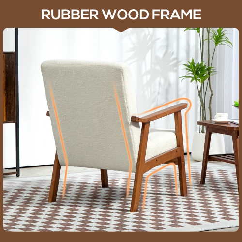 HOMCOM – Fauteuil d’appoint à large siège, fauteuil circulaire, chaise de salon moderne avec cadre en bois massif et rembourrage épais pour chambre,