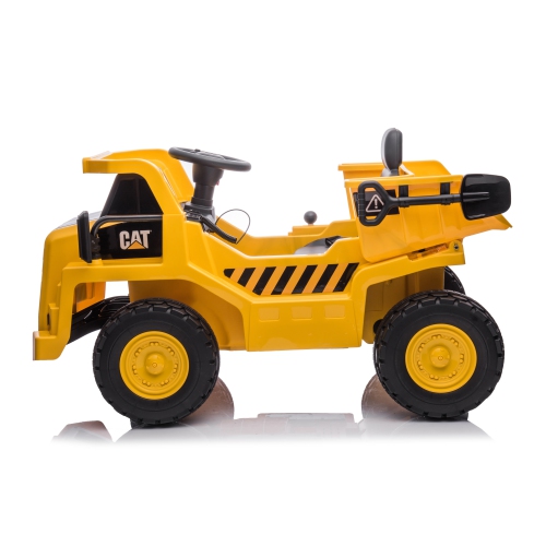 CAT 12V Dump Truck for 3-6yrs: LED, MP3, USB, Suspension, Remote, Construction Fun.