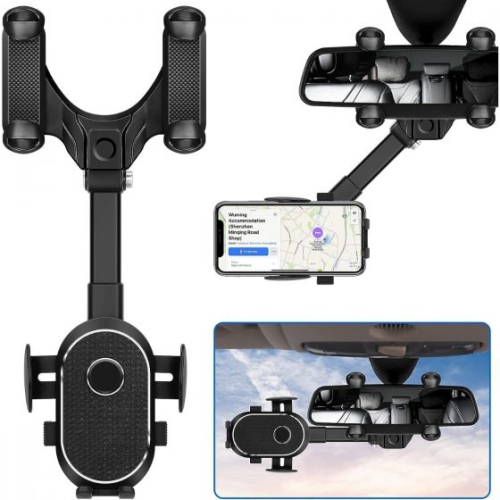 Universal 360° Rotatable And Retractable Car Phone Holder Rearview Mirror Bracket