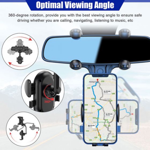 Universal 360° Rotatable And Retractable Car Phone Holder Rearview Mirror Bracket