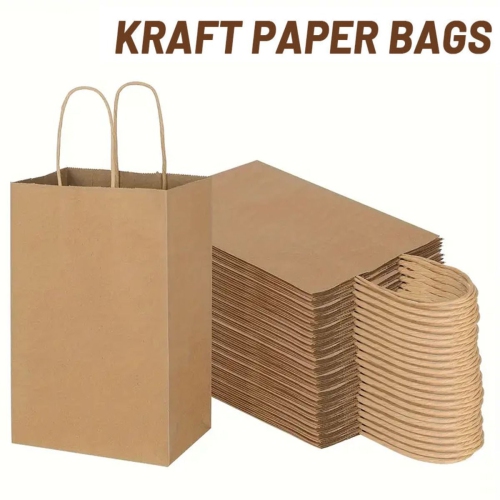 Sacs en papier brun avec poignées taille mixte | papier kraft 100 % recyclable | idéal pour les cadeaux, le magasinage, la boutique, l’emballage, la