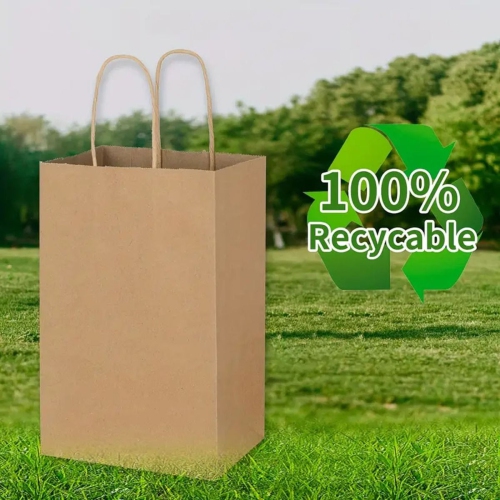 Sacs en papier brun avec poignées taille mixte | papier kraft 100 % recyclable | idéal pour les cadeaux, le magasinage, la boutique, l’emballage, la