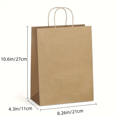 Sacs en papier brun avec poignées taille mixte | papier kraft 100 % recyclable | idéal pour les cadeaux, le magasinage, la boutique, l’emballage, la
