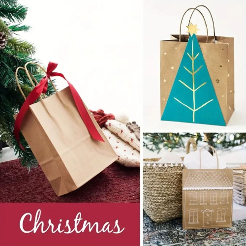 Sacs en papier brun avec poignées taille mixte | papier kraft 100 % recyclable | idéal pour les cadeaux, le magasinage, la boutique, l’emballage, la