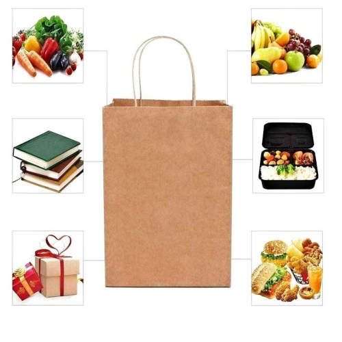 Sacs en papier brun avec poignées taille mixte | papier kraft 100 % recyclable | idéal pour les cadeaux, le magasinage, la boutique, l’emballage, la