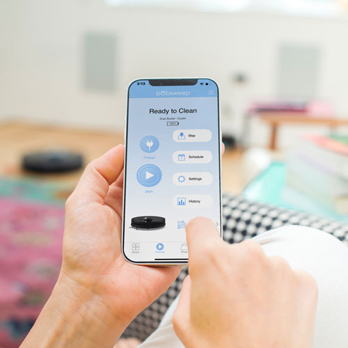 Aspirateur robot-vadrouille connecté Wi-Fi à vidage automatique Dustin de bObsweep - Nuit noire