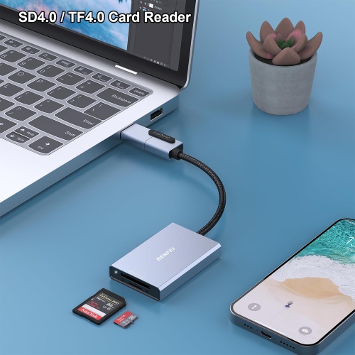 BENFEI SD 4.0 Card Reader, USB-C/USB-A 2-in-1, for SD/MicroSD, UHS-II/UHS-I
