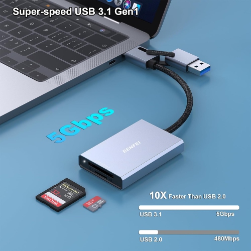 BENFEI SD 4.0 Card Reader, USB-C/USB-A 2-in-1, for SD/MicroSD, UHS-II/UHS-I