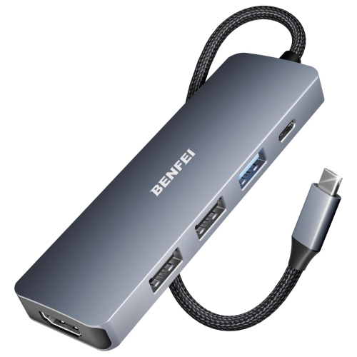 Concentrateur USB-C 5-en-1 de BENFEI avec 4K ports HDMI, alimentation 100&nbsp;W, 3 ports USB-A.