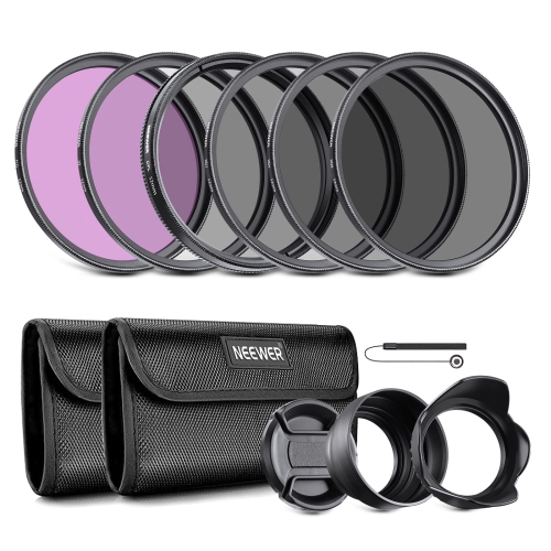 Ensemble de filtres d'objectif de 52&nbsp;mm : UV, CPL, FLD, ND2, ND4, ND8, parasoleil et protège-objectif compatible avec les appareils photo reflex