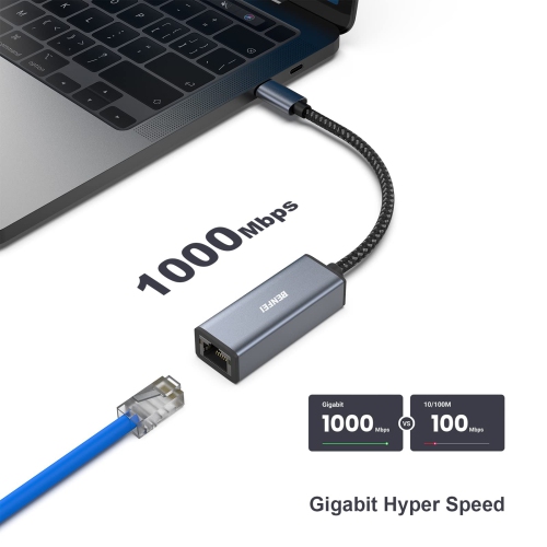 Adaptateur USB-C vers Ethernet BENFEI, USB-C vers adaptateur réseau local Ethernet Gigabit RJ45